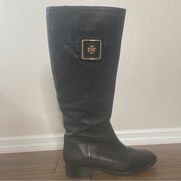 Tory Burch black grained leather riding boots zip up knee high boots vintage - Picture 5 of 16